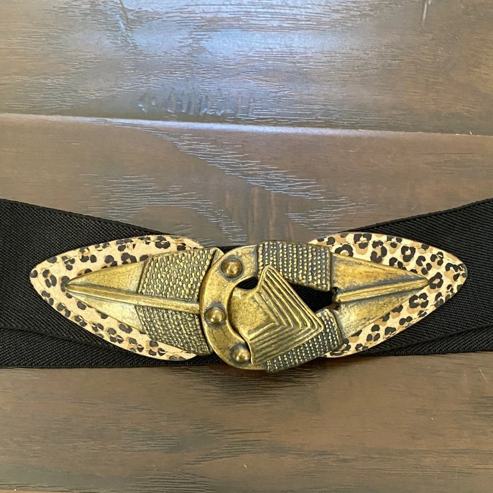 Leopard Print and Gold Buckle Women's Belt
